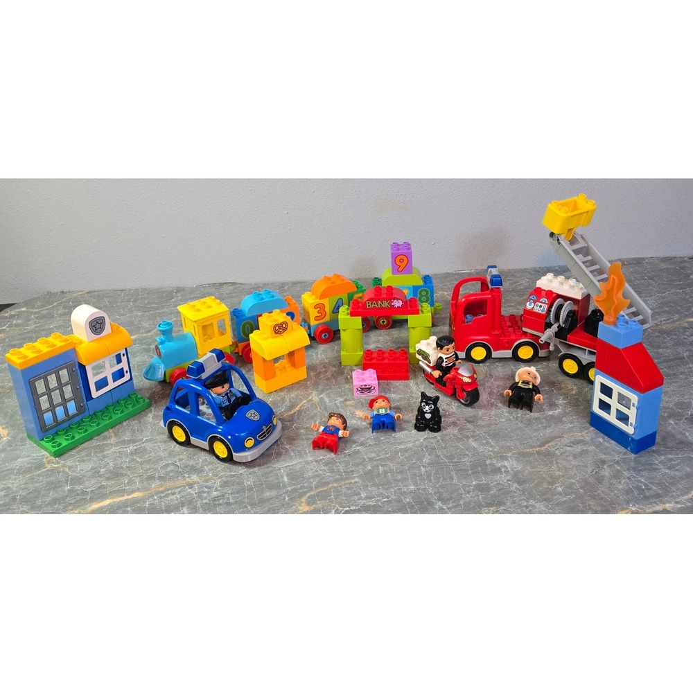 Lego Duplo Set Bundle 10532 Police 10847 Number Train 10592 Fire Truck City Lot